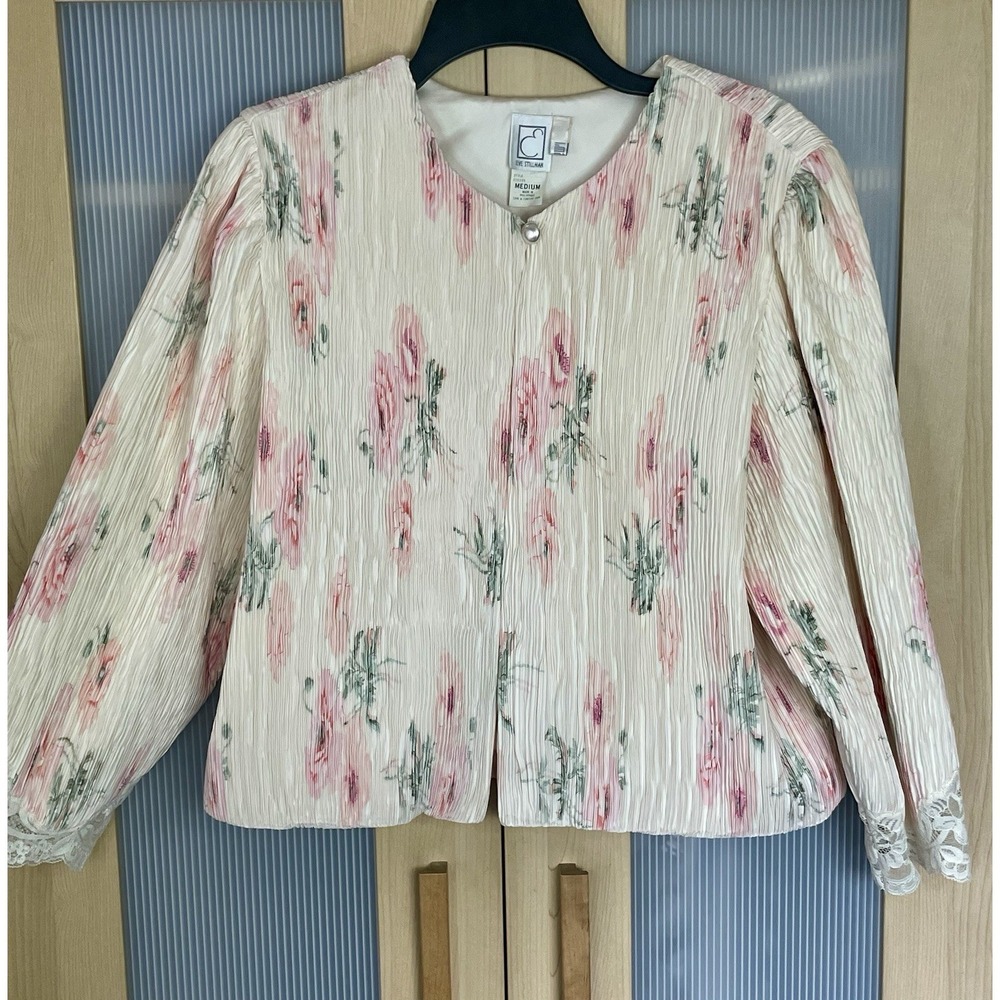Eve Stillman Saks Fifth Avenue SZ M Top Intimates Jacket‎ Pink Floral Retro VTG